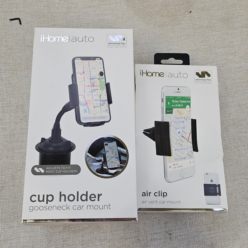 iHome Auto Cup Holder Gooseneck Car Mount & Air Vent Clip Mount Universal Fit